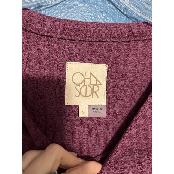 Chaser Waffle Mauve Long Sleeve Top W/ Button Cuff Accents - Picture 2 of 5